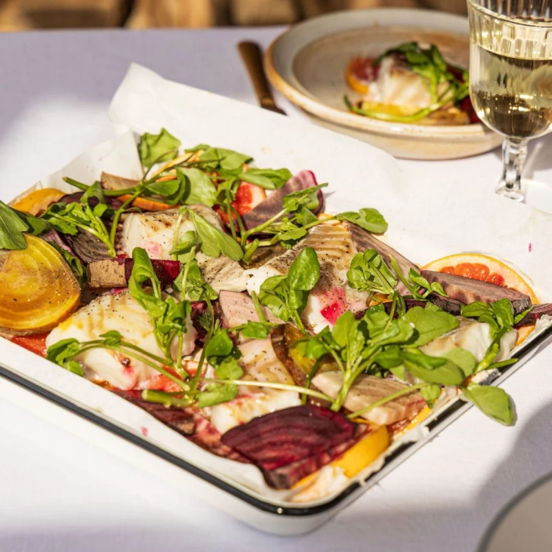 Kabeljauw met grapefruit en venkel