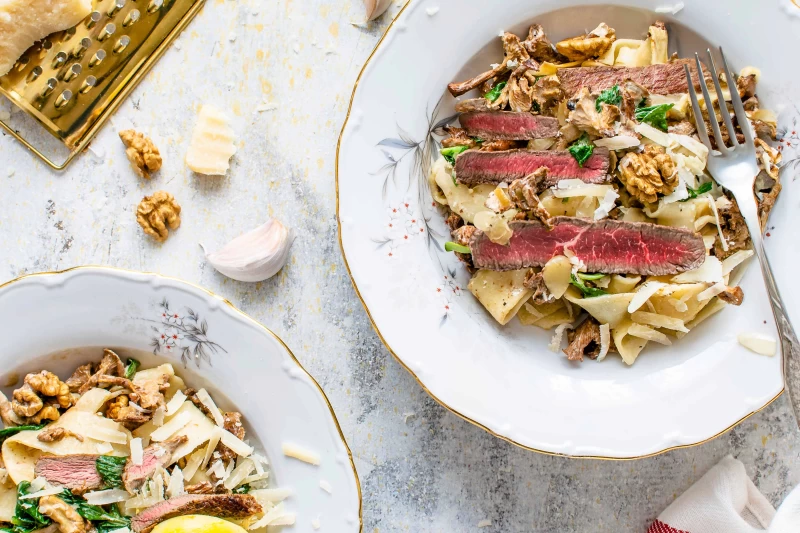 Pasta met biefstuk