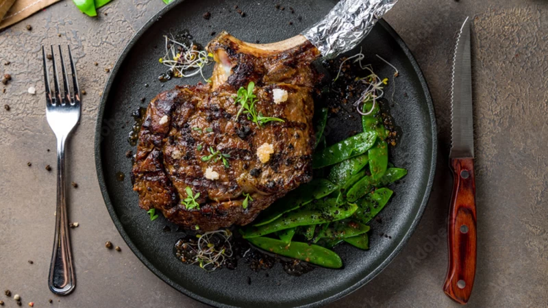 Ribeye met aardappelen en sperziebonen