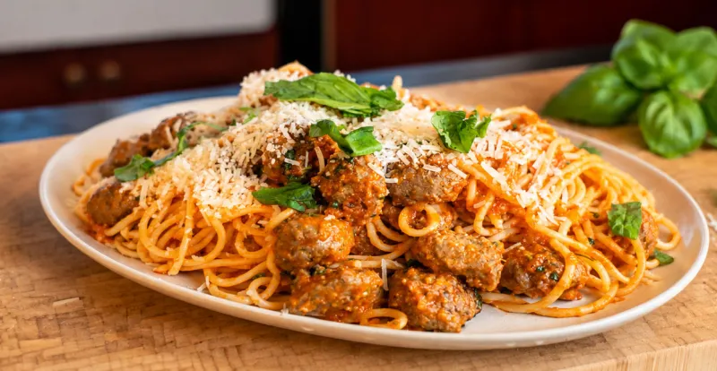 Pasta met hertengehaktballetjes Pasta met hertengehaktballetjes