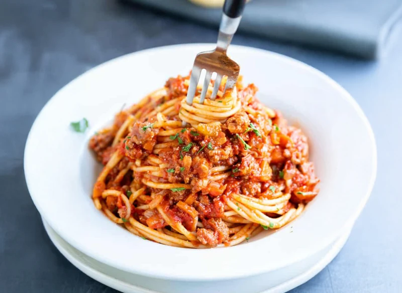 Pasta bolognese met orgaangehakt Pasta bolognese met orgaangehakt
