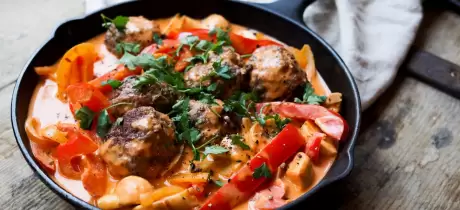 Beef Stroganoff with meatballs