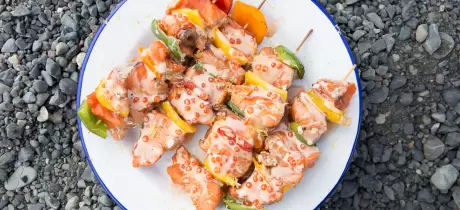 BBQ skewers met wilde zalmfilet