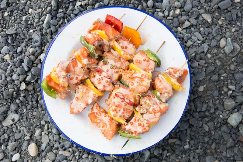 BBQ skewers met wilde zalmfilet